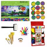 35X50 Resim Defteri + Parmak Boyası Baskı Seti Ponpon Fırçalı Set (Yıkanabilir)