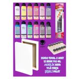 35X50 TUVAL 2 ADET 12 RENK 140 ML AKRİLİK BOYA 4'LÜ FIRÇA ŞİŞELİ PALET