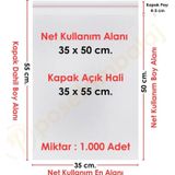 35X50+5 Cm. (35X55) 1.000 Adet Şeffaf Bantlı Yapışkanlı Jelatin Poşet
