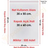 35X55+5 Cm (35X60) 500 Adet Şeffaf Bantlı Yapışkanlı Jelatin Poşet