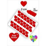 36 Adet Kalp Etiket Kırmızı Renk 3 cm Kalp Temalı Sticker Seti