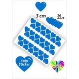36 Adet Kalp Etiket Mavi Renk 3 cm Kalp Temalı Sticker Seti