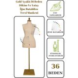 36 Beden Iğne Batabilen Terzi Mankeni Prova Mankeni Sünger Manken Gold Ayaklı Krem Kumaş Po-01