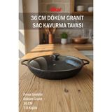 36 cm Büyük Döküm Granit Kapaklı Fırınlı Sac Kavurma Tavası - Seçenek 1 - Ahşap