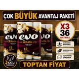 36 Rulo 3'Lü Avantaj Paket Evo 3 Katlı Kağıt Havlu - %100 Selüloz Ultra Emici Ve Dayanıklı