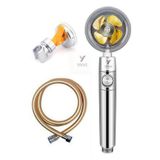 360 Derece Dönebilen Turbo Pervaneli Tazyikli Duş Başlığı Pvc Duş Hortumu Vakumlu Mafsal(gold)