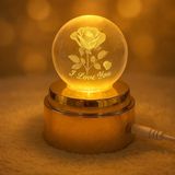 360 Derece Dönen 3D LED Işıklı I Love You Çiçekli Gold Standlı Cam Küre - Gece Lambası
