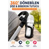 360° Dönebilen Bebek Arabası Bisiklet Uyumlu Şişe Biberon Suluk Tutucu Evrensel Klipsli Aparat