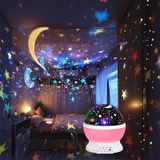 360 Dönen Yıldızlı Gökyüzü Projektör Gece Lambası Çocuk Odası Gece Lambası Usb Bağlantılı Renk Değiştiren Atmosfer Işığı Mavi/pembe/mor - Renk: Pembe