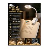 360° Klipsli Led Kitap Arası Okuma Lambası Şarjlı Dokunmatik 3 Işık Modlu Masa Ve Seyahat Gece Lambası