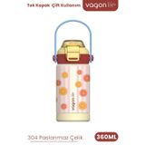 360 Ml Çocuk Termosu Tek Kapak Çift Kullanım Pipetli Rahat İçim Kulplu Paslanmaz Çelik Termos 1104-360Ml