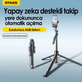 360° Motorlu AI Yüz Takipli Selfie Stick Tripod Bluetooth Kumandalı Şarjlı Telefon Tutucu