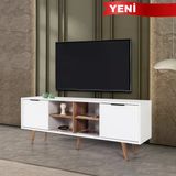 3618 Sina 160 Cm ( Ahşap Ayaklı , Metal Kulplu) Tv Ünitesi , Beyaz - Söğüt