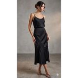 362 Fashion Butik Dantel Detay Saten Uzun Etek - Siyah - 38
