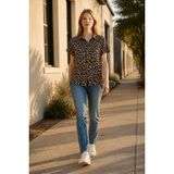 3638 Official Store Leopar Desenli Oversize Gömlek Bluz L - Altın - Leopar