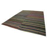 363x475 cm Degrade Kilim Yeşil Çizgili Yün El Dokuma Modern Geometrik Etnik Eskitme Desenli Boho Oturma Odası Salon Yolluk Koridor Mutfak Halısı