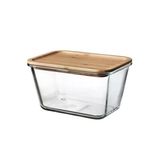 365+ 1,8 Lt Bambu 21X15x12 Cm Vakumlu Dikdörtgen Bambu Kapaklı Saklama Kabı Cam - Bambu