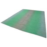 365x487 cm Degrade Kilim Yeşil Çizgili Yün El Dokuma Modern Geometrik Etnik Eskitme Desenli Boho Oturma Odası Salon Yolluk Koridor Mutfak Halısı
