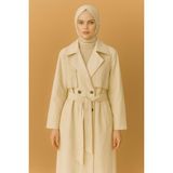 369 Etnik Butik Luna Beige Gabardin Trençkot – Özel Tasarım - Krem - Bej - Standart