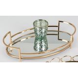 36X22CM Oval Gold Renk Metal Aynalı Cam Tepsi 15INCH Yuvarlak Makyaj Parfüm Banyo Krom 1 Adet