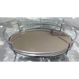36X22CM Oval Gümüş Renk Metal Aynalı Cam Tepsi 15INCH Yuvarlak Makyaj Parfüm Banyo Krom 1 Adet - 36 x 20 cm