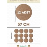 37 cm Çap 12 Adet Supla Amerikan Servis Runner MDF Duralit Magnet Altı Ahşap 3 mm (2,7 mm) Kalınlık