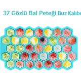 37 Gözlü Silikon Bal Peteği Buz Kalıbı Mini Küp – Esnek Kolay Çıkarma Buzluk Kalıbı - Turkuaz