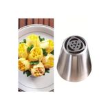 37- Siliko World Paslanmaz Çelik Krema Sıkma Torbası Ucu, Rus Duyu, 1 Adet+4 Adet Sıkma Torbası, Metal