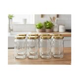 370 cc Boru Cam Kavanoz 6’lı Set – Metal Kapaklı, Sızdırmaz ve Şeffaf - Gold - 6 Adet - 370 ml