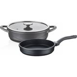 3732 - Wave - 3 Parça, Biogranit Döküm, Tencere Tava Seti Siyah Gövde, Platin Detay - Antrasit - 1 Adet - 26x7,5 Cm - 3,3 Litre ( Tencere ) + ( Kapak ) 1 Adet - 26x5,5 Cm - 2,3 Litre ( Tava )