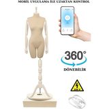 38 Beden 360 Derece Dönebilen Telefondan Kumandalı Ahşap Kollu Vitrin Mankeni Terzi Mankeni