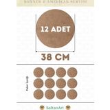 38 cm Çap 12 Adet Supla Amerikan Servis Runner MDF Duralit Magnet Altı Ahşap 3 mm (2,7 mm) Kalınlık
