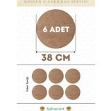 38 cm Çap 6 Adet Supla Amerikan Servis Runner MDF Duralit Magnet Altı Ahşap 3 mm (2,7 mm) Kalınlık