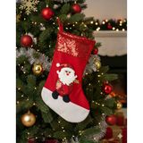 38 cm Pullu Noel Baba Desenli Lüks Yılbaşı Çorabı – Büyük Boy Ağaç ve Ev Dekor Süsü