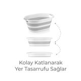 38 Litre Silikon Katlanır Çamaşır Sepeti Akordiyon Çamaşır Selesi Büyük Boy Gri/Beyaz