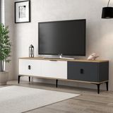 3801 Neva Tv Ünitesi 180 cm 3 Kapaklı Sepet - Antrasit - Beyaz - Beyaz - Sepet Ceviz