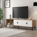 3804 Era Tv Ünitesi 180 cm 2 Kapaklı Raflı Sepet - Beyaz - Beyaz - Sepet Ceviz