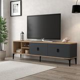 3805 Era Tv Ünitesi 180 cm 2 Kapaklı Raflı Sepet - Antrasit - Antrasit - Sepet Ceviz