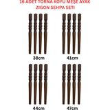 38–41–44–47 cm Koyu Meşe Torna Ahşap Ayak Mobilya Zigon Sehpa Ayağı 4’lü Set | 16 Adet Ayak + 16 Bağlantı Aparatı