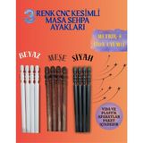 38CM Dekoratif Cnc Kesimli Masa&sehpa Ayakları 3 Renk -Beyaz-Siyah-Meşe - Plastik Açılı Aparat