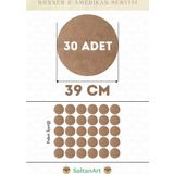 39 cm Çap 30 Adet Supla Amerikan Servis Runner MDF Duralit Magnet Altı Ahşap 3 mm (2,7 mm) Kalınlık