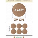 39 cm Çap 6 Adet Supla Amerikan Servis Runner MDF Duralit Magnet Altı Ahşap 3 mm (2,7 mm) Kalınlık