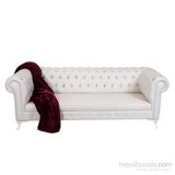 3A Mobilya White Leather Beyaz Chesterfield