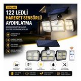 3'lü 122 LEDLİ Güneş Enerjili Hareket Sensörlü Aydınlatma, Dış Mekan Duvar ve Bahçe Lambası Solar LED (5680)