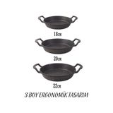 3'lü Döküm Sahan Seti, 3'lü Yumurta, Omlet Tavası, 3 Boy Döküm Siyah Granit Sahan Tava (22CM-20CM-18CM) - standart