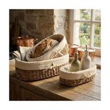 3'lü Hasır Oval Bezli Düzenleyici Sepet Seti - Çıkarılabilir Kumaş Astarlı Ekmek ve Sunum Sepeti - Banyo, Mutfak ve Bebek Odası Için Çok Amaçlı Organizer (42X25 cm Büyük Boy) - Kestane Akaju - Option-1
