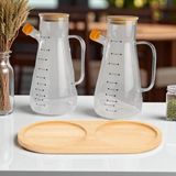 3'lü Yağdanlık Seti Borasilikat Bambu Kapaklı Yağlık Altlığı Ayçiçek Yağı Zeytin Yağı Şişesi 1000 ml - standart