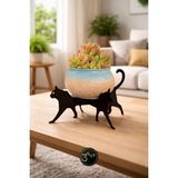 3art Metal Dekorasyon Dekoratif Kedi Figürlü Saksı Standı - Bitki & Sukulent Standı - Modern Ev Dekoru