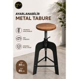 3Art Metal Dekorasyon Tic.Ltd.Şti Ayarlanabilir Bar Taburesi - Ahşap Oturaklı 360° Döner Endüstriyel Cafe Taburesi - Cafe Taburesi