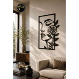 3Art Metal Dekorasyon Tic.Ltd.Şti Kadın Silüeti Gül Duvar Tablosu - Modern Duvar Dekoru - Salon, Antre, Yatak Odası Dekorasyonu
